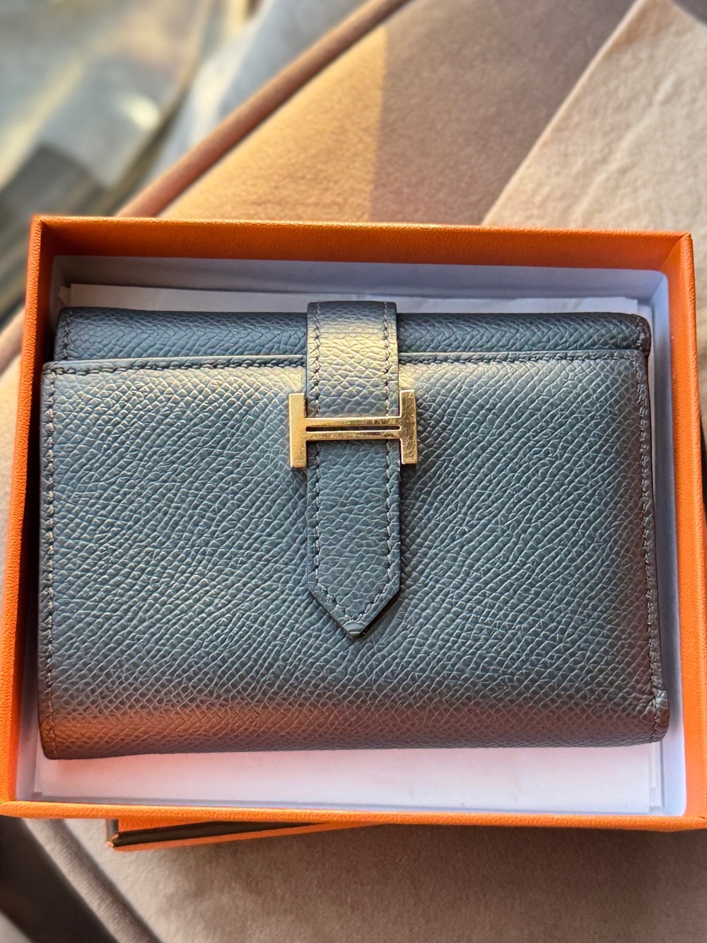 Hermes Black Textured Leather Bearn Wallet with Gold H